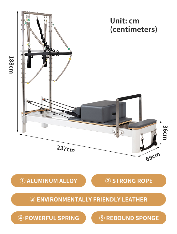 White Aluminium Pilates Reformer with Tower