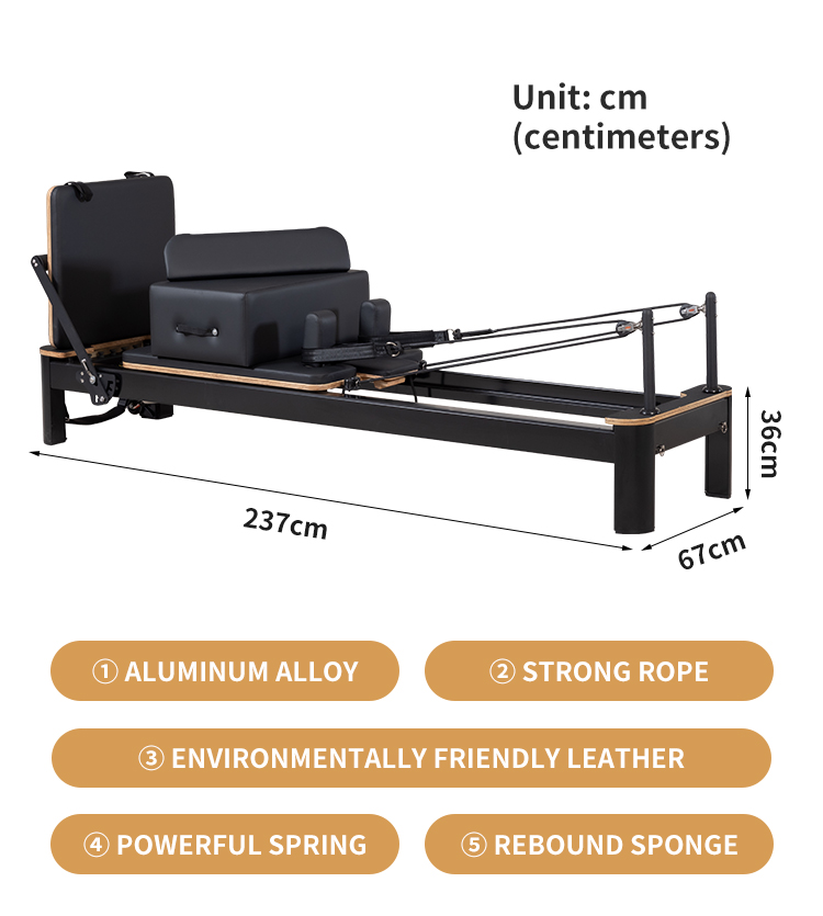 Aluminium Alloy Black Frame Pilates Reformer